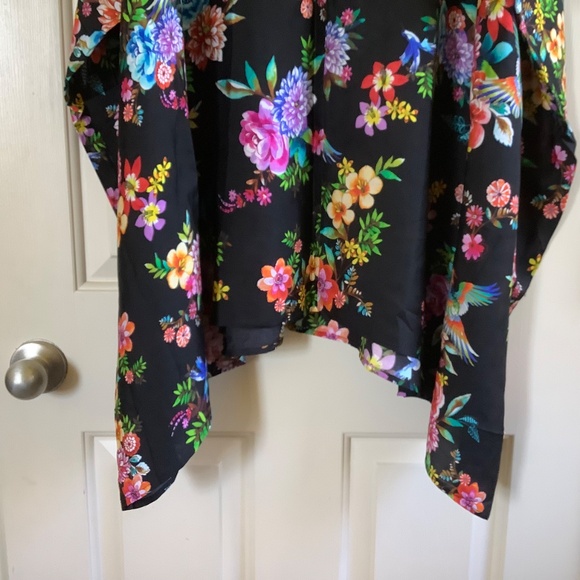 Johnny Was Sognatore Nero High Low Silk Blend Kaftan Black Floral Multi SZ L/XL - Picture 5 of 16